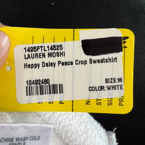 Lauren Moshi White Yellow Sweatshirt Happy Daisy Peace Crew Neck Sz Medium NEW - Picture 12 of 13